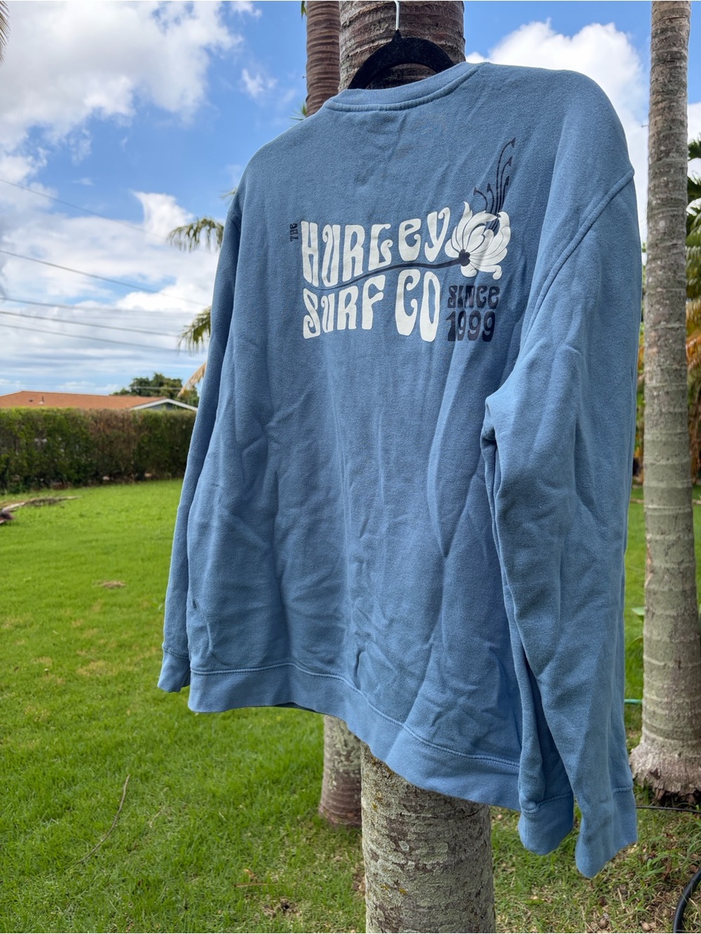 Hurley Light Blue Crewneck Sweatshirt with Small Chest Logo